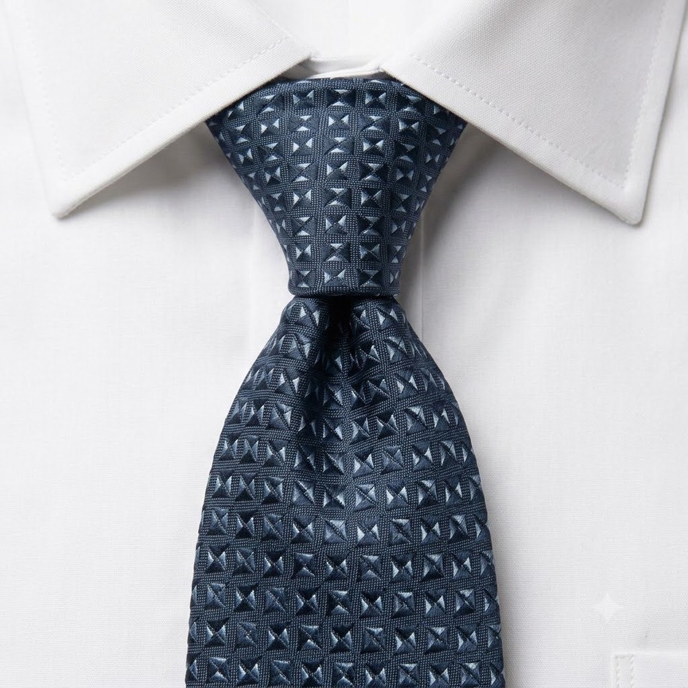 Charvet Place Vendôme Blue Geometric Textured Silk Tie Made in France 4x58